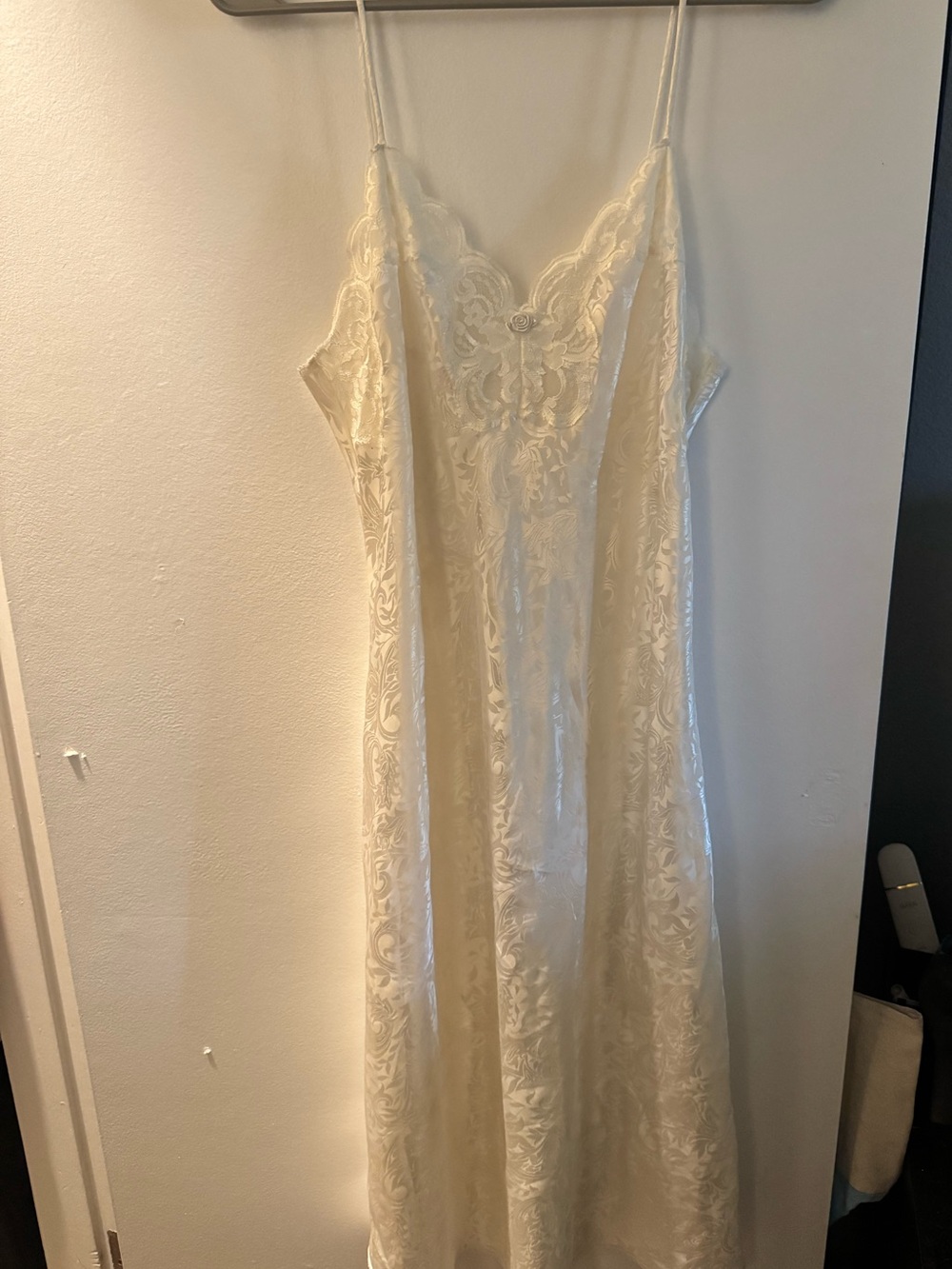 Elegant Ivory Lace Midi Slip Dress with Delicate Straps